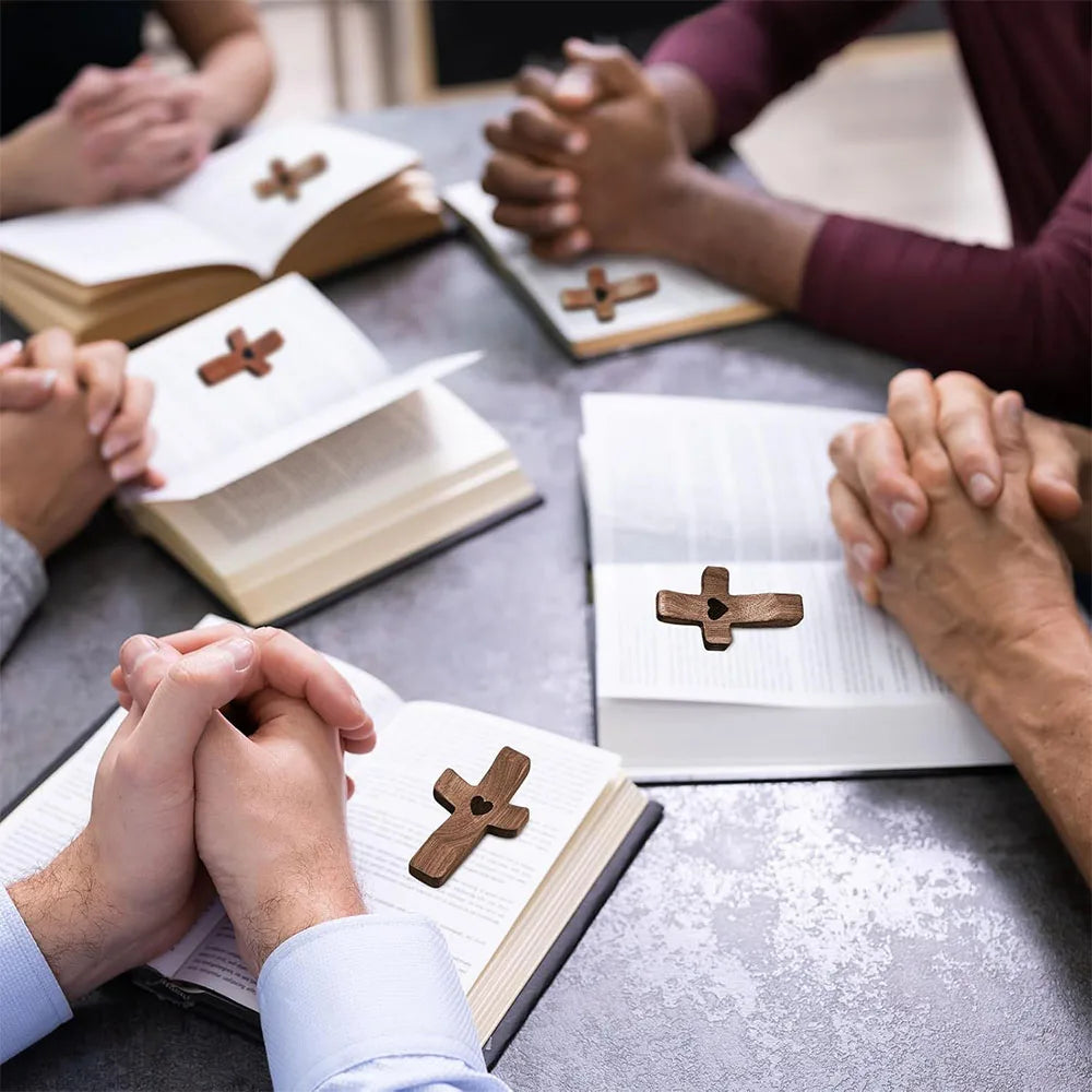Cross My Heart Encouragement Gift Christian Prayer Handheld Walnut Wooden Cross with Heart to Carry in Pocket Emotional Support