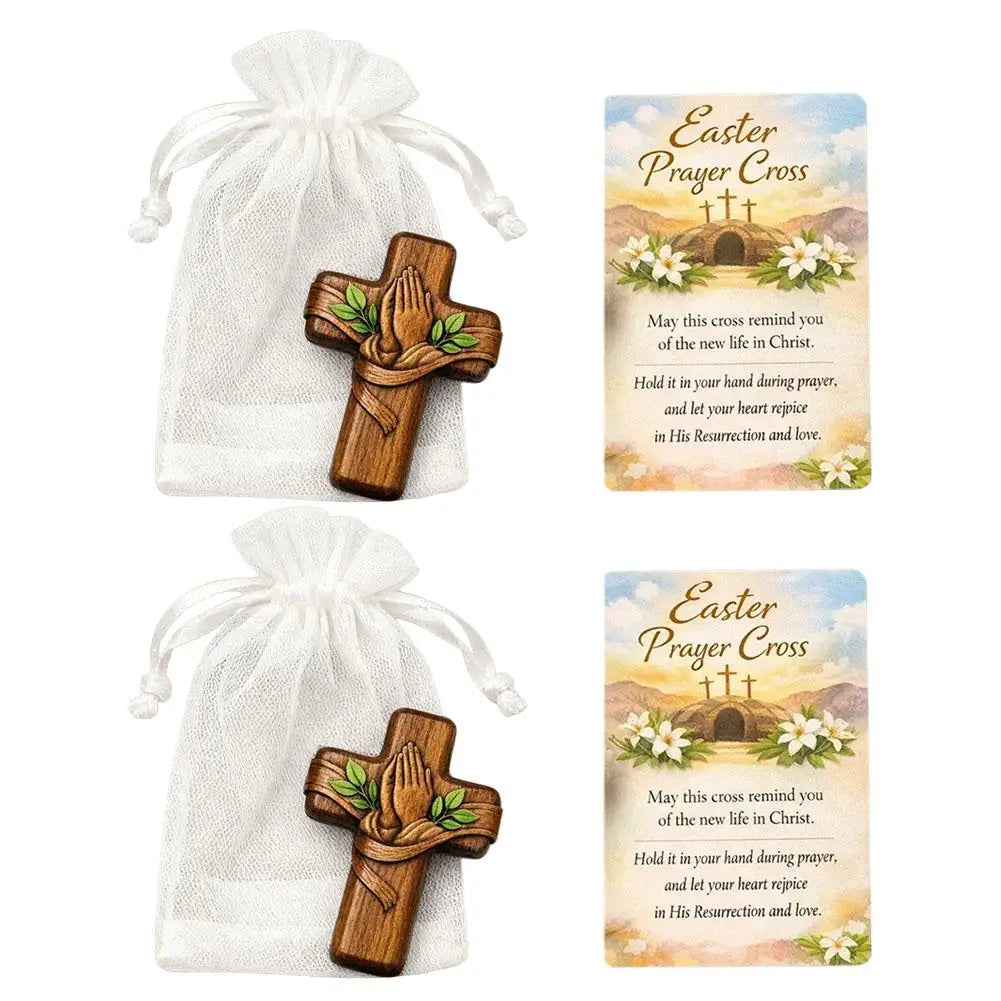 Small Pocket Prayer Cross with Card, Portable Wooden Prayer Cross Pocket Card with Bag for Easter Christmas Token, Church Favors