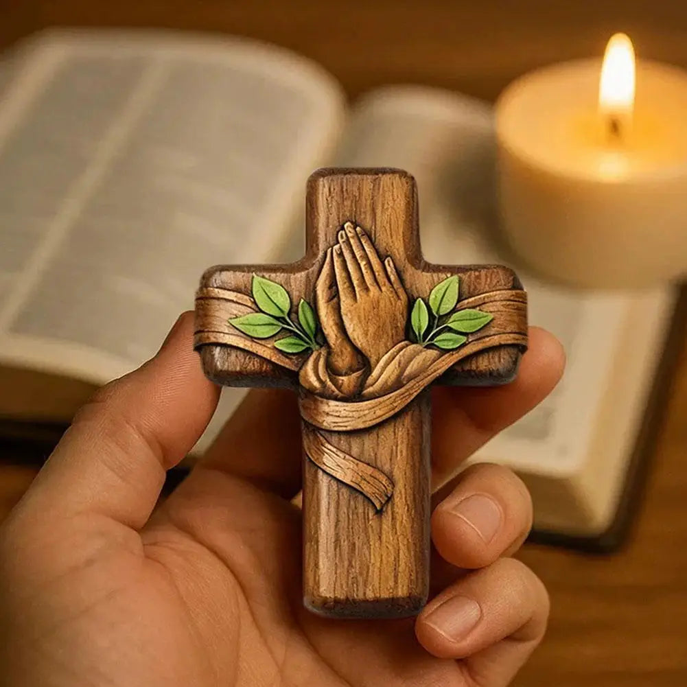 Small Pocket Prayer Cross with Card, Portable Wooden Prayer Cross Pocket Card with Bag for Easter Christmas Token, Church Favors