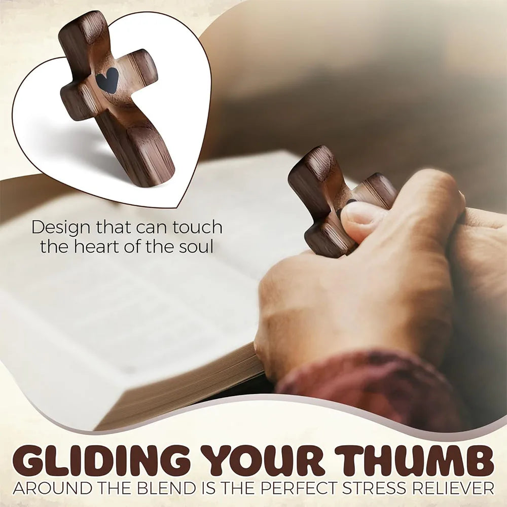 Cross My Heart Encouragement Gift Christian Prayer Handheld Walnut Wooden Cross with Heart to Carry in Pocket Emotional Support