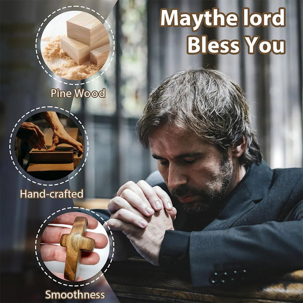Cross My Heart Encouragement Gift Christian Prayer Handheld Walnut Wooden Cross with Heart to Carry in Pocket Emotional Support