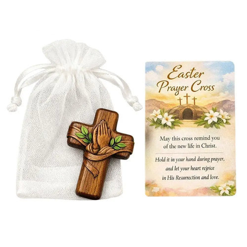 Small Pocket Prayer Cross with Card, Portable Wooden Prayer Cross Pocket Card with Bag for Easter Christmas Token, Church Favors
