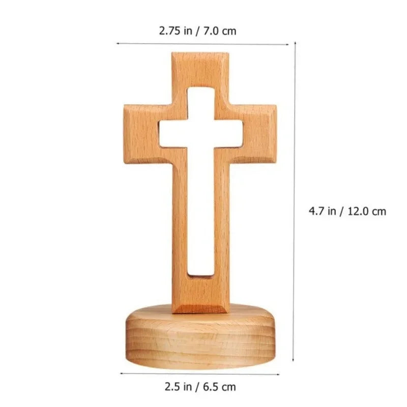 Solid Wood Cross Christmas Decoration Wooden Hollow Carved for Desktop