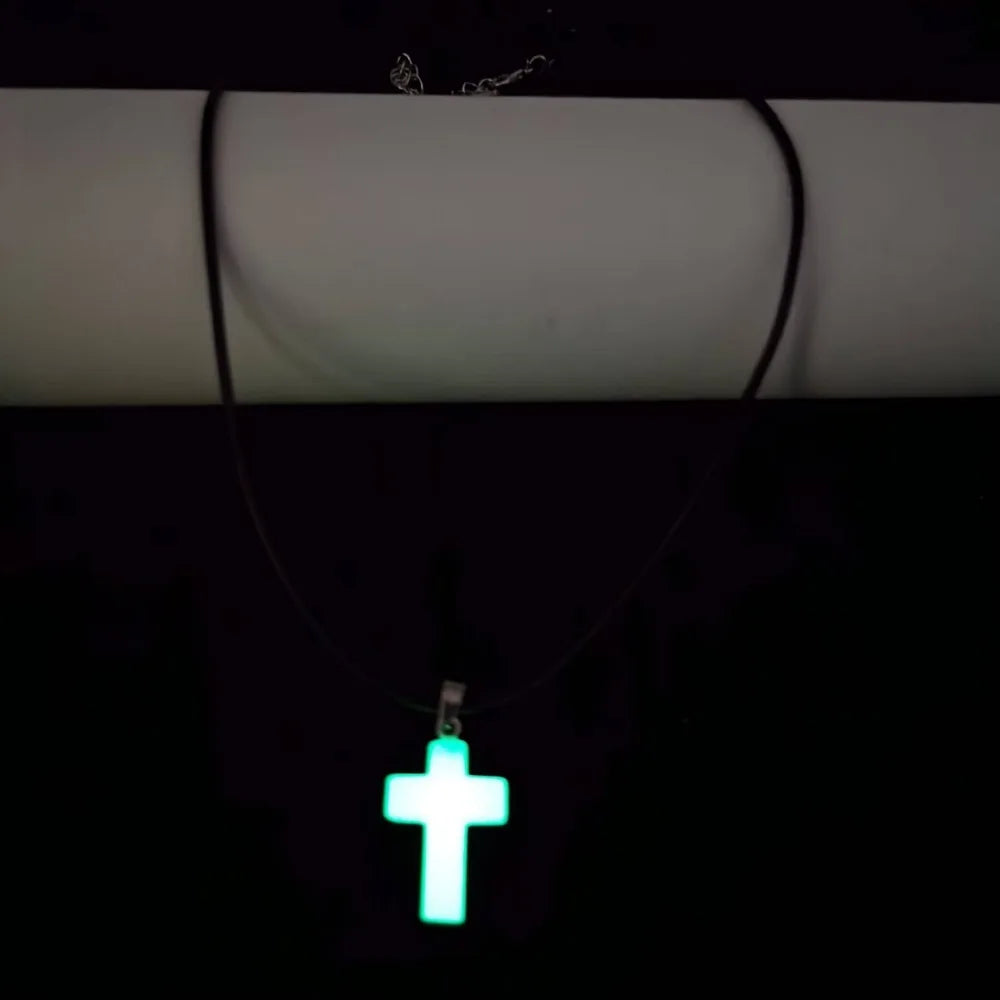 Glow in the Dark Cross Design Pendant and Necklace Included