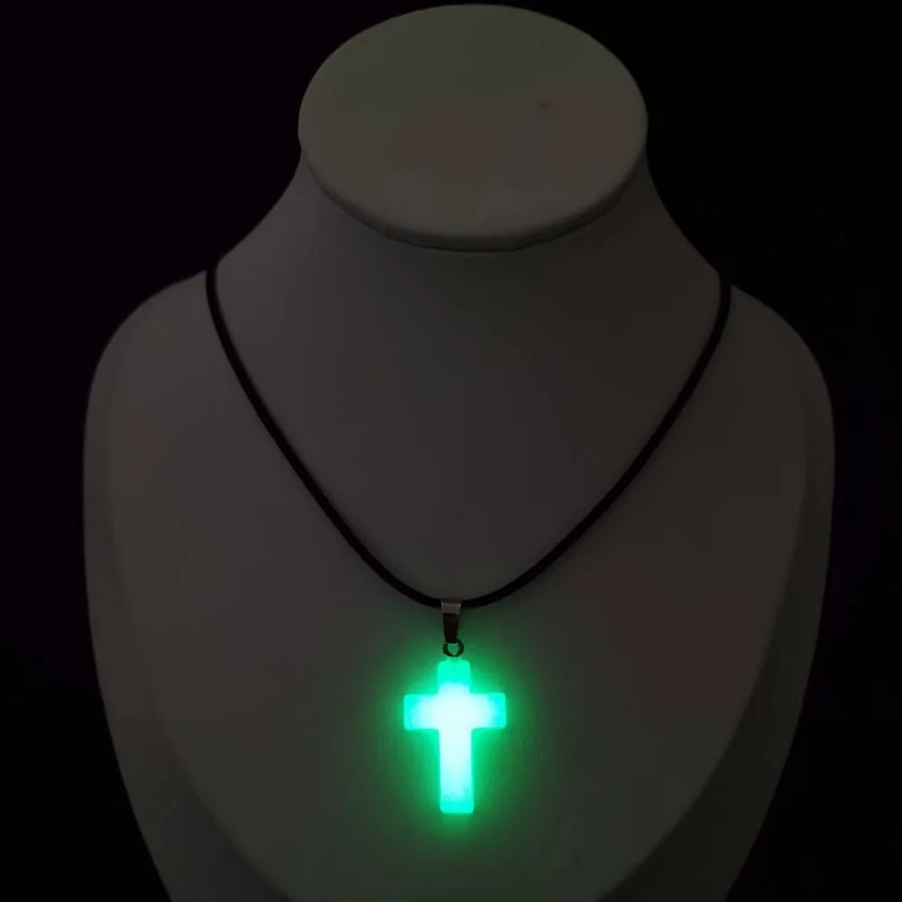 Glow in the Dark Cross Design Pendant and Necklace Included