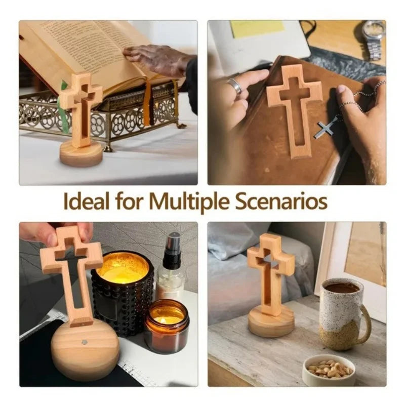 Solid Wood Cross Christmas Decoration Wooden Hollow Carved for Desktop