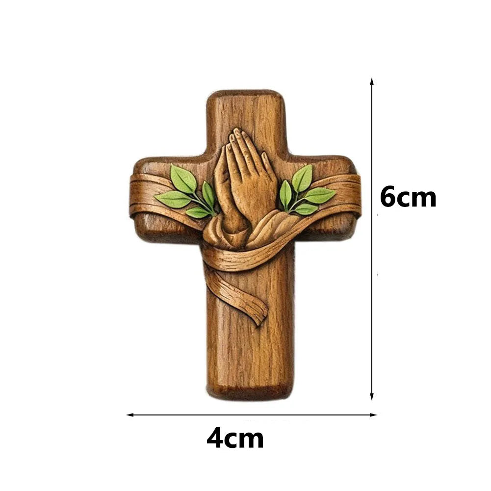 Small Pocket Prayer Cross with Card, Portable Wooden Prayer Cross Pocket Card with Bag for Easter Christmas Token, Church Favors