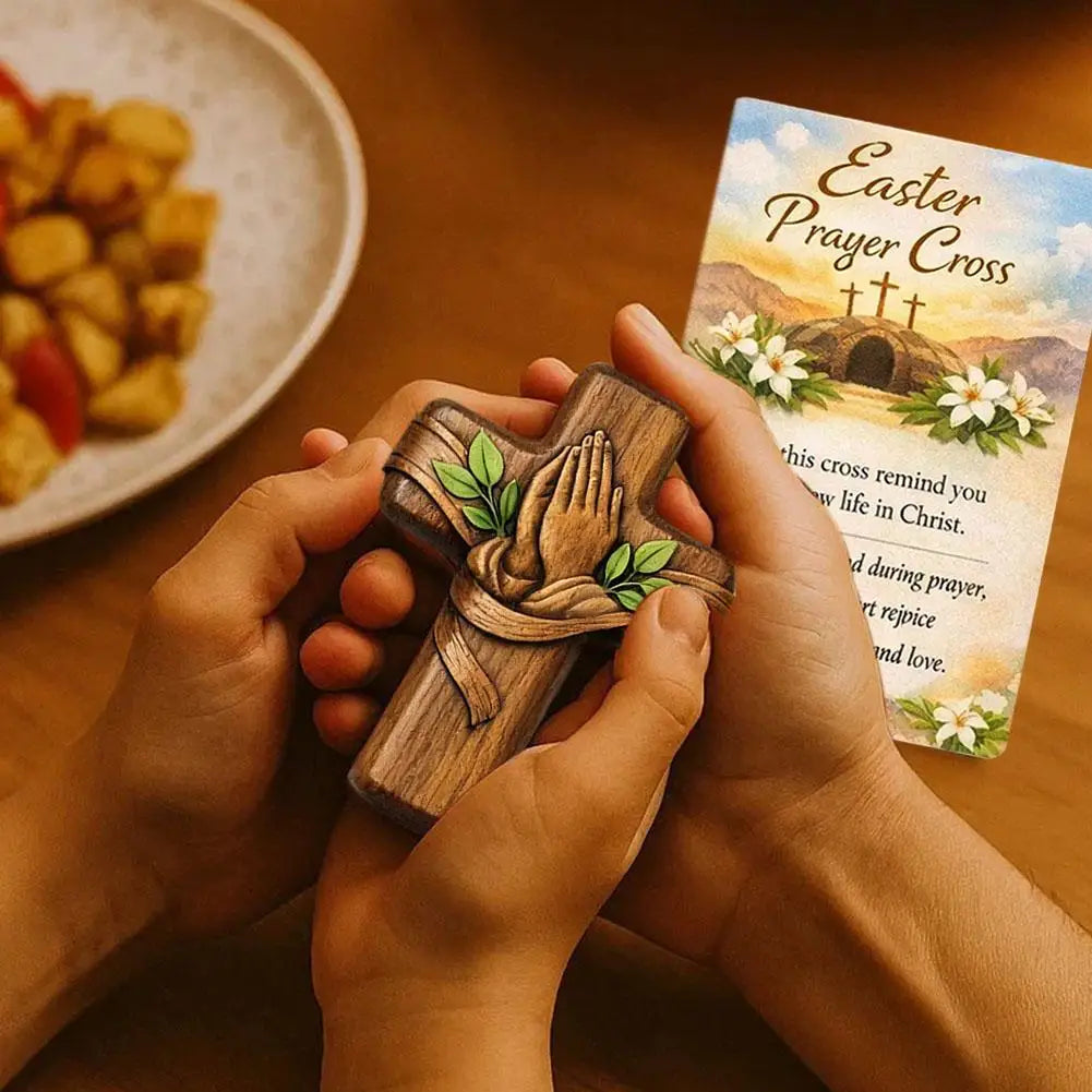 Small Pocket Prayer Cross with Card, Portable Wooden Prayer Cross Pocket Card with Bag for Easter Christmas Token, Church Favors